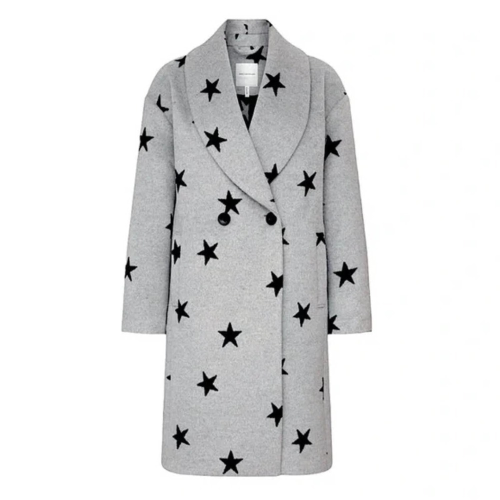 AVEC FILLES Shawl Collar Star Print Oversized Double Breasted Cocoon Coat XL NEW